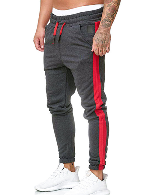 Men Drawstring Waist Striped Panel Slant Pocket Pants