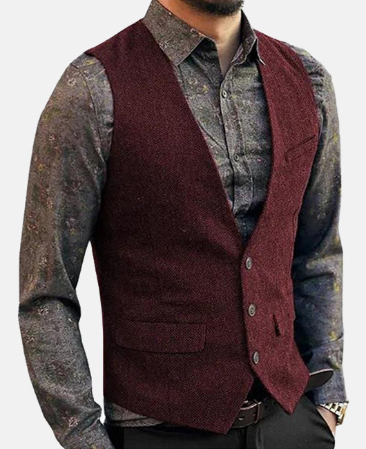 Vintage Plain Pocket Decor Blazer Vest