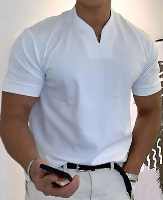 Casual Plain V Neck Short Sleeve Slim Fit Polo Shirt