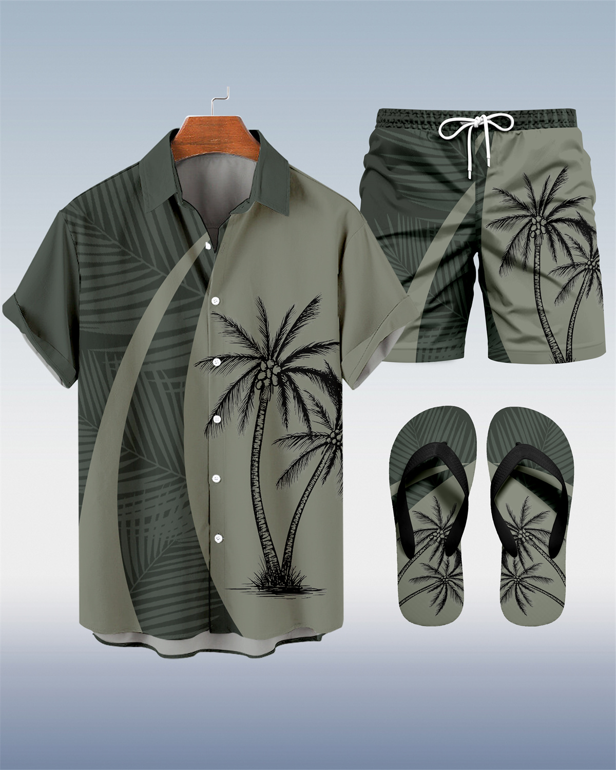 Men's Hawaii Vacations Print Shirt Three-Piece Set 055