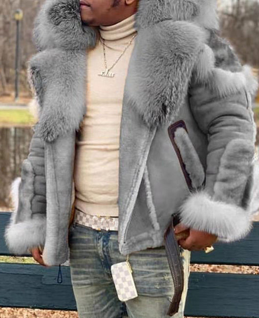 Faux Fur Collar Thermal Fuzzy Lined Winter Jacket