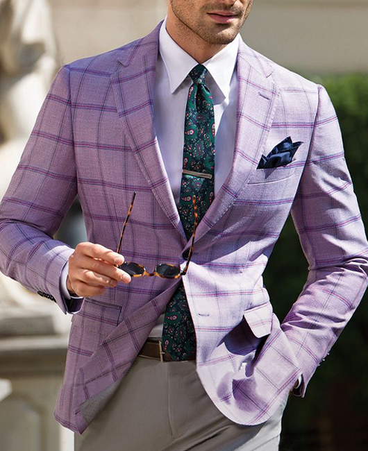 Fashion Notch Lapel Chest Pocket Two Button Plaid Blazer