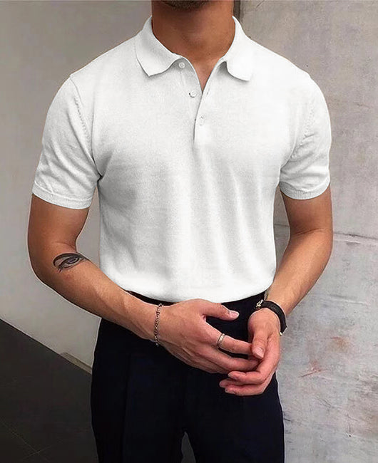 Basic Plain Lapel Collar Loose Short Sleeve Polo Shirt
