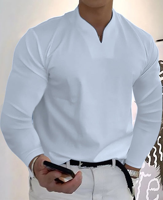 Plain Notch Collar Long Sleeve Casual Shirt
