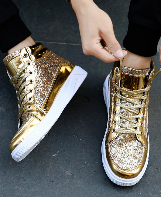 Fashion Plain Sequin High Top Glossy Skate Shoes