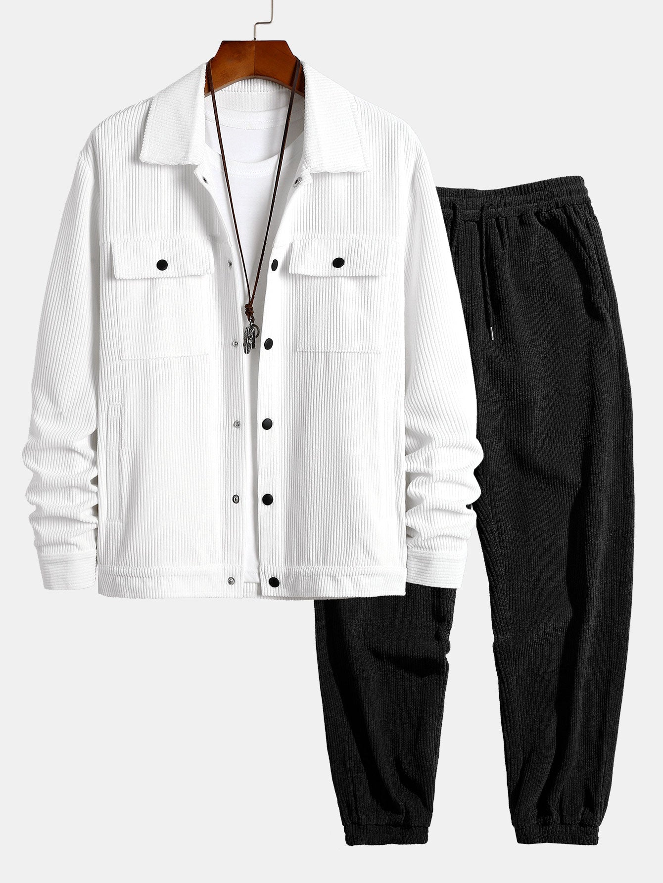 Corduroy Jacket With Pockets & Drawstring Corduroy Jogger Pants