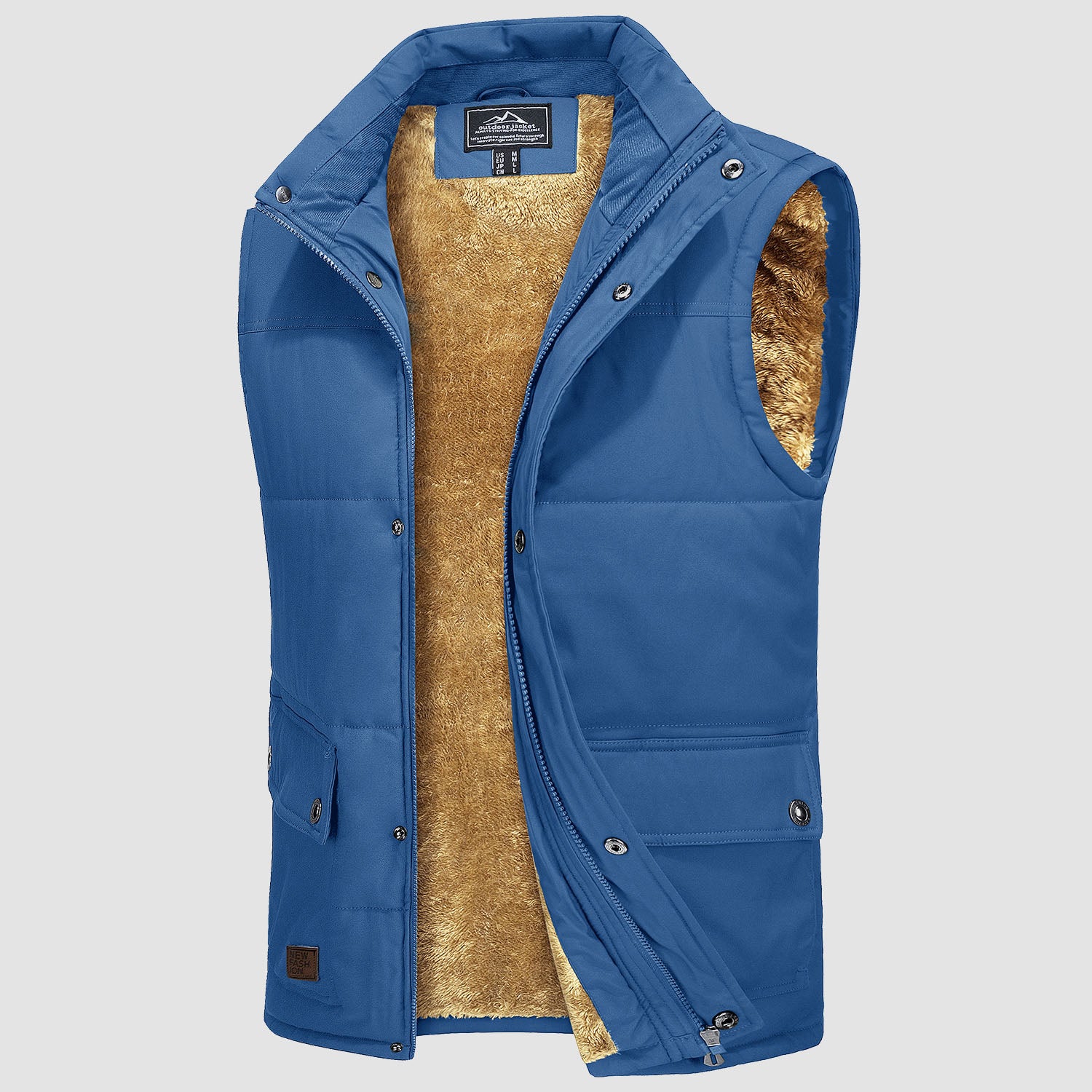 Men's Outerwear Vests Sleeveless Winter Stand Collar Padded Vest Warm Fleece Lined