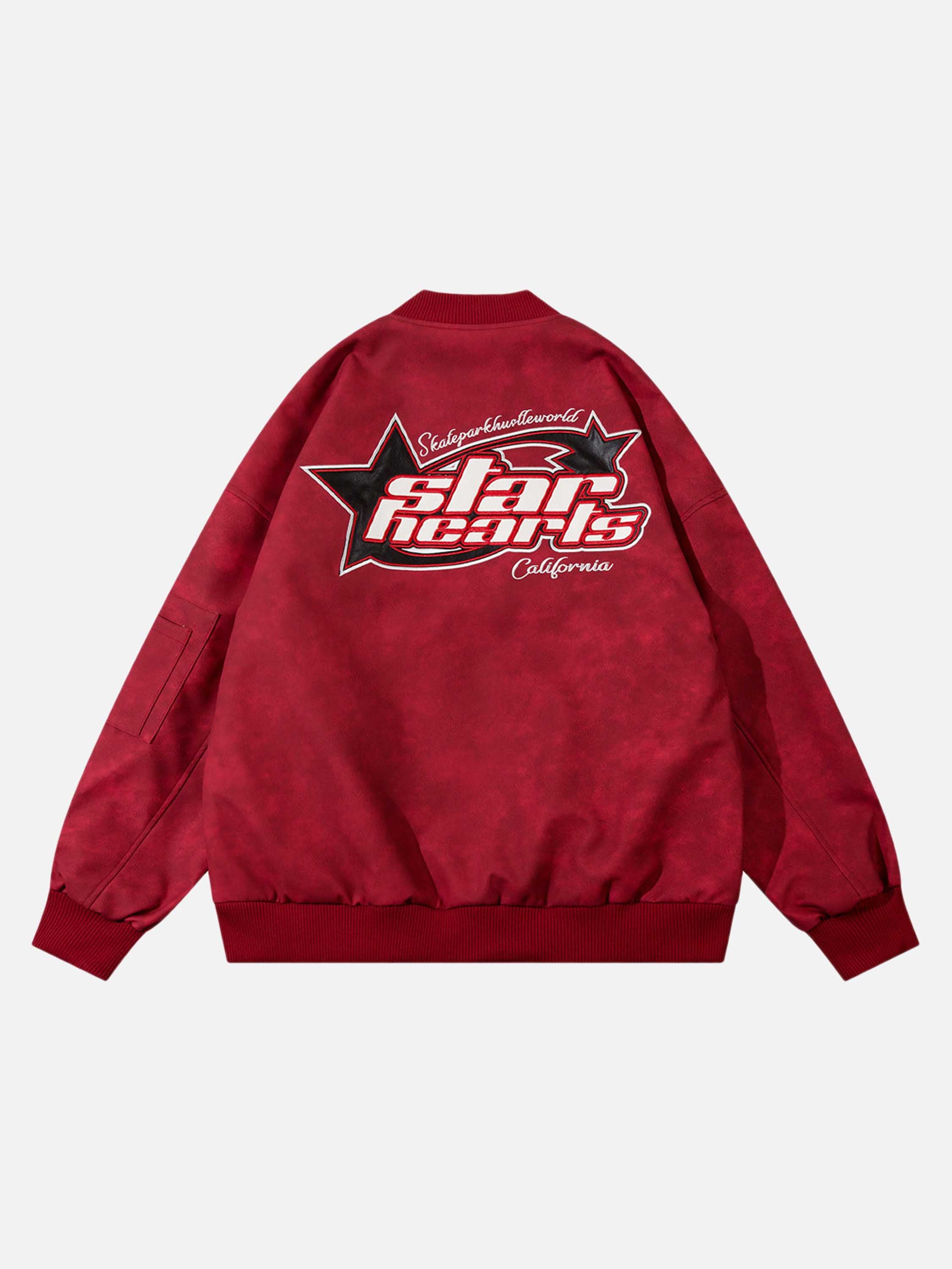 The Vimiaparty American Street Tide Patch Leather Embroidered Monogram Baseball Jacket