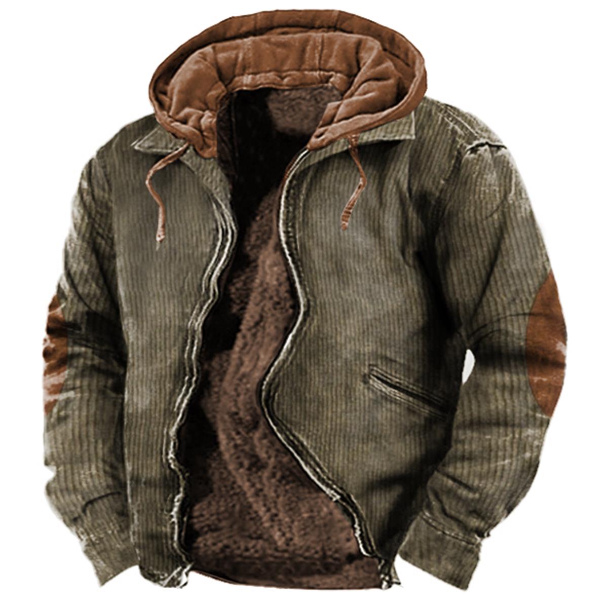 Men's Outdoor Tactical Plus Fleece Warm Thick Hooded Jacket