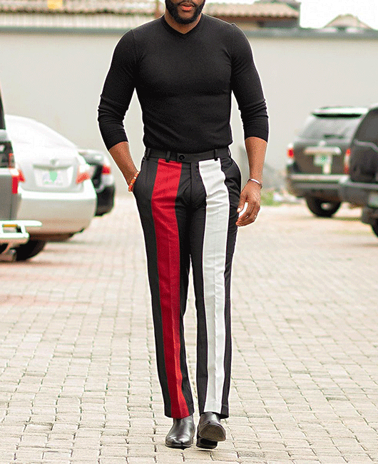 Elegant Contrast Color Straight Leg Pocket Pants