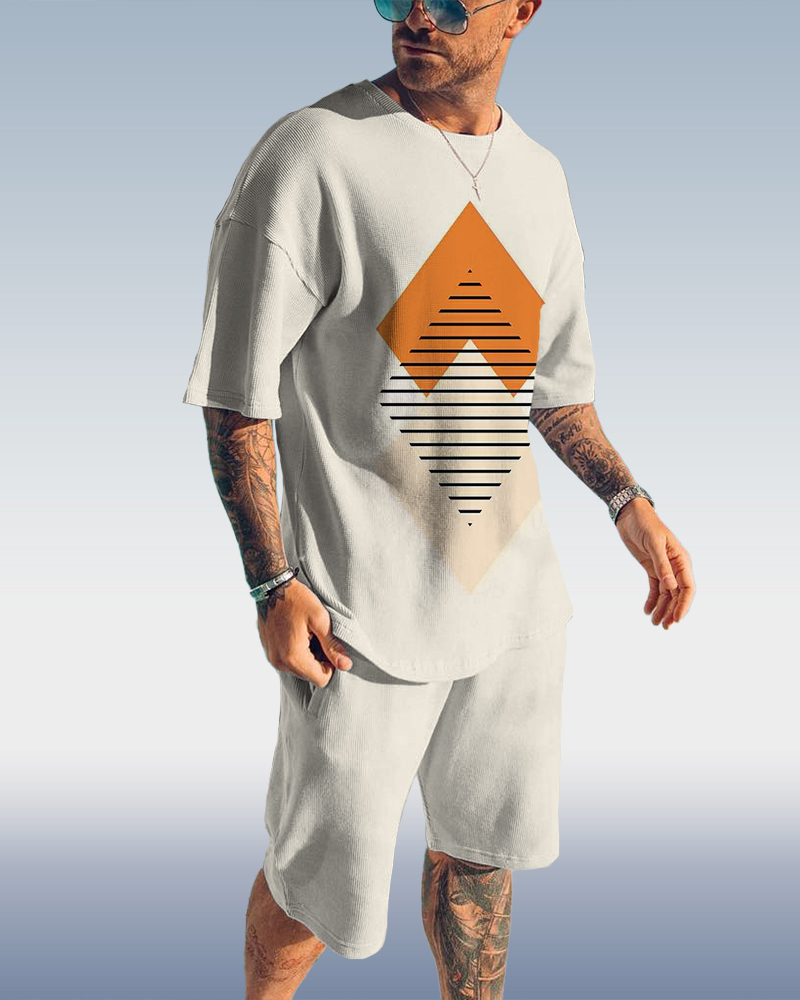 Men's Casual Apricot Print Set 046