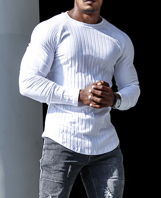 Crew Neck Raglan Sleeve Ribbed Shirt