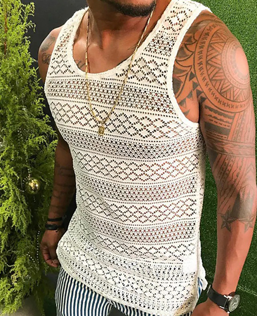 Casual Plain Scoop Neck Hollow Breathable Sleeveless Tank Top