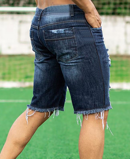 Casual Denim Washed Raw Edge Ripped Straight Leg Shorts