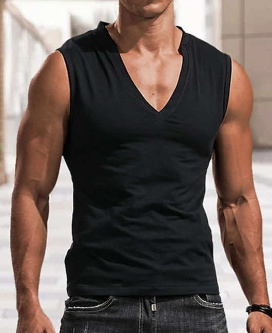 Sporty Solid Color V Neck Breathable Sleeveless Tank Top