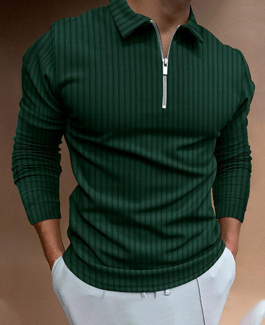 Lapel Collar Ribbed Polo Shirt