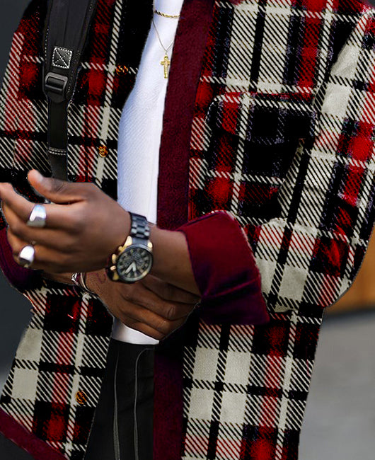 Plaid Contrast Trim Lapel Jacket