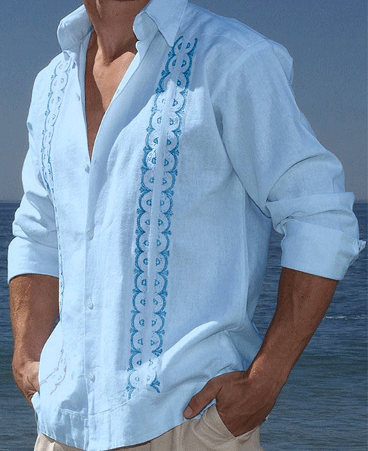 Casual Plain Calico Button Lapel Collar Long Sleeve Shirt