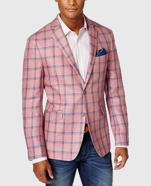 OK Fashion Pink Plaid Print Notch Lapel Two Button Blazer