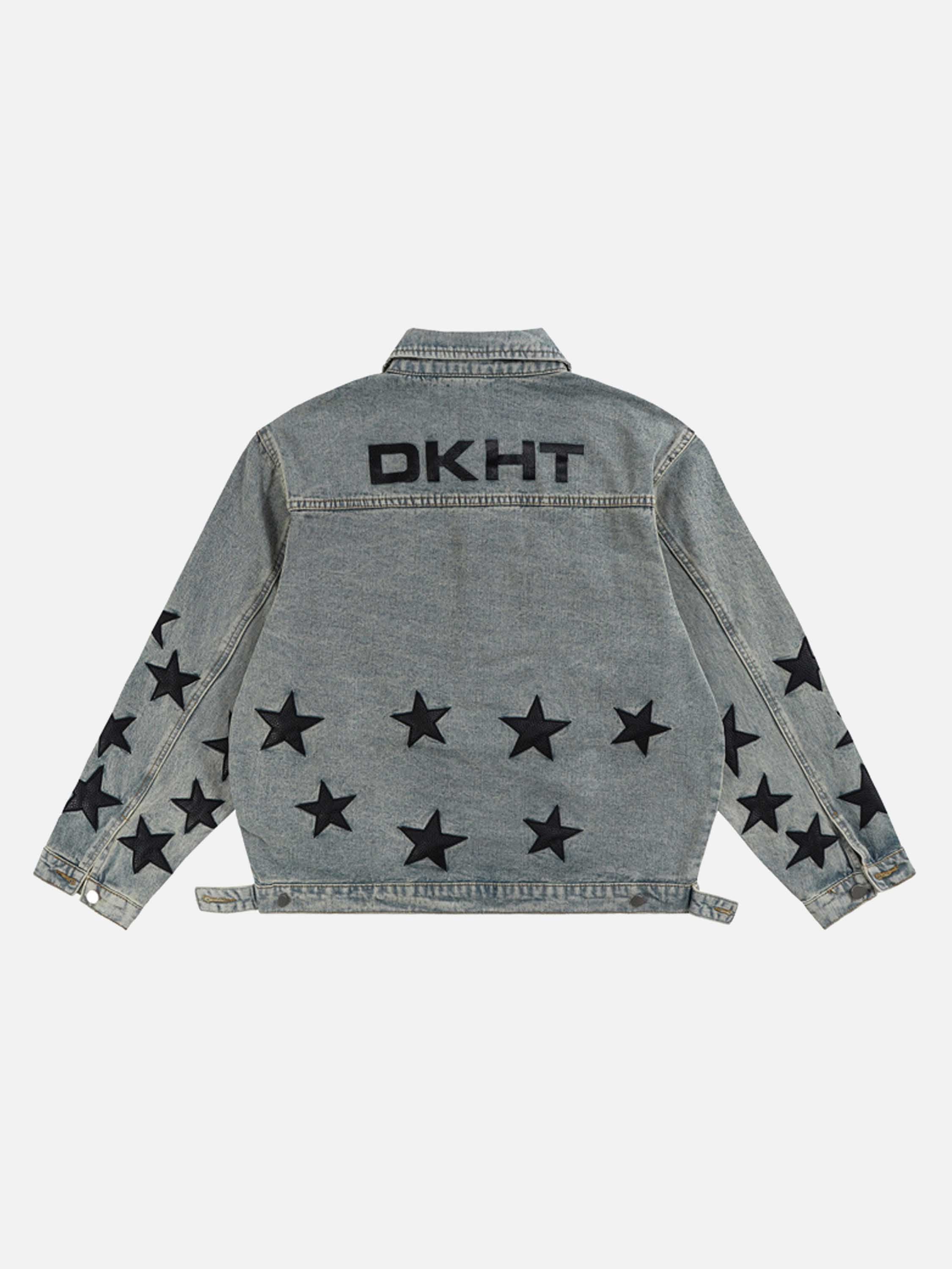 The Vimiaparty Vintage Wash Made Old Star Embroidered Denim Jacket Jacket