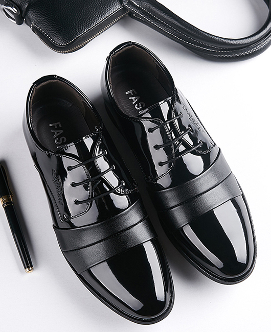 Business Plain Point Toe Shiny Patent Spliced Dress Shoes