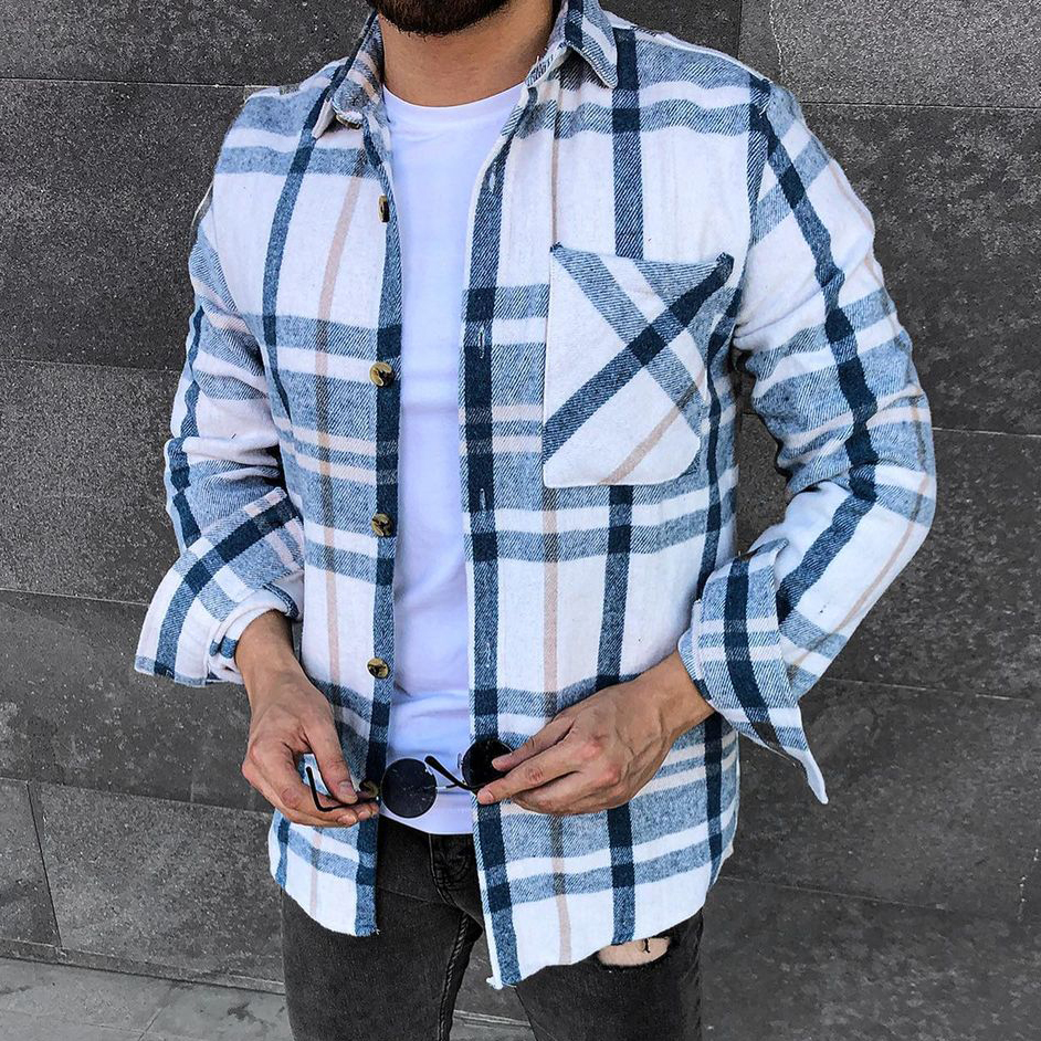 Striped Plaid Texture Fleece Long-sleeved Shirt
