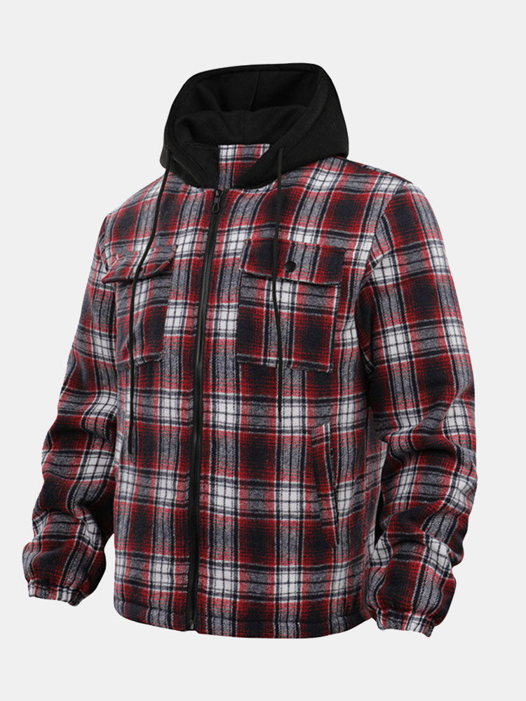 Quilted Lined Flannel Hooded Plaid Coat