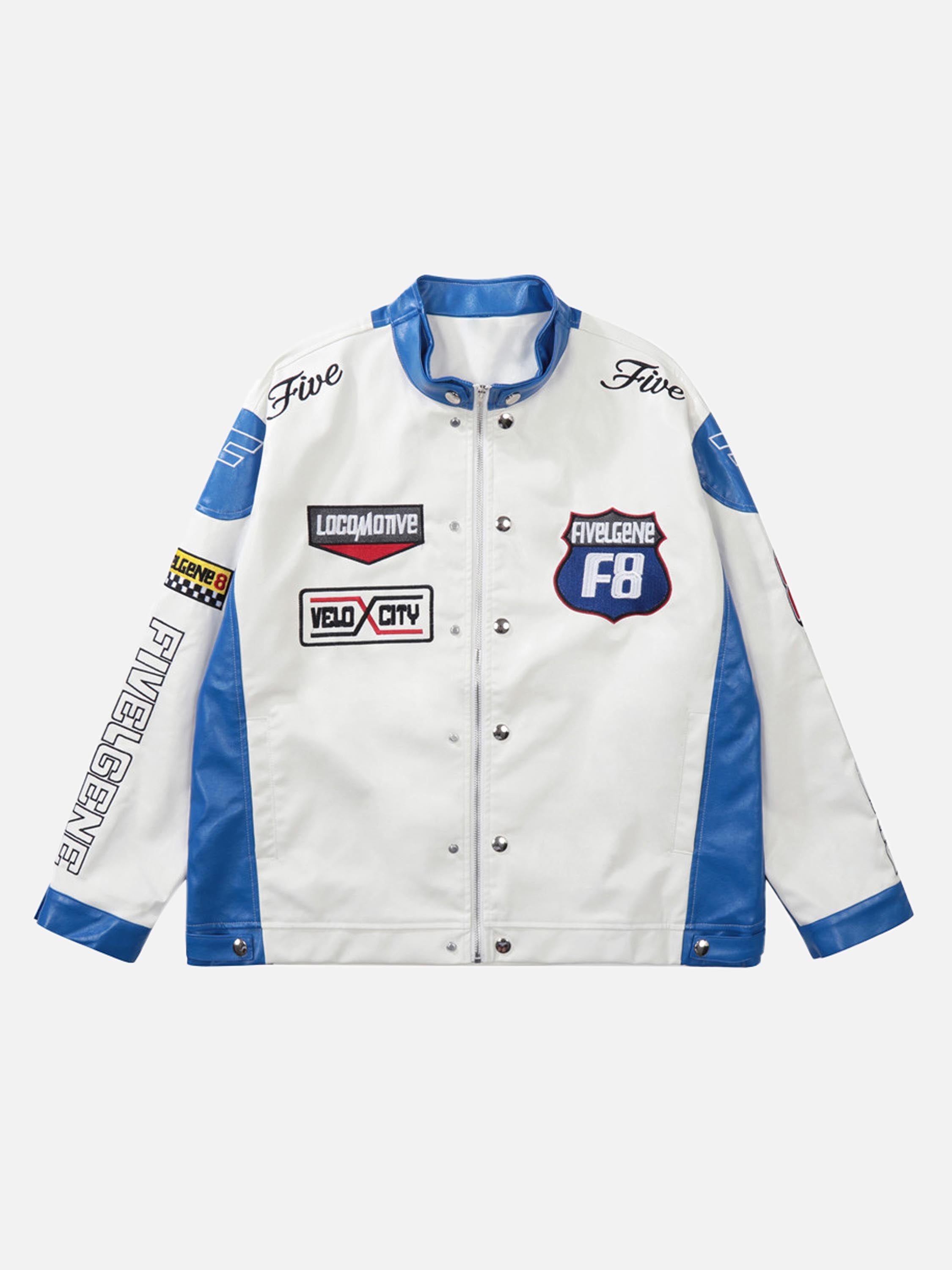 The Vimiaparty American Motorcycle Colorblock PU Leather Jacket