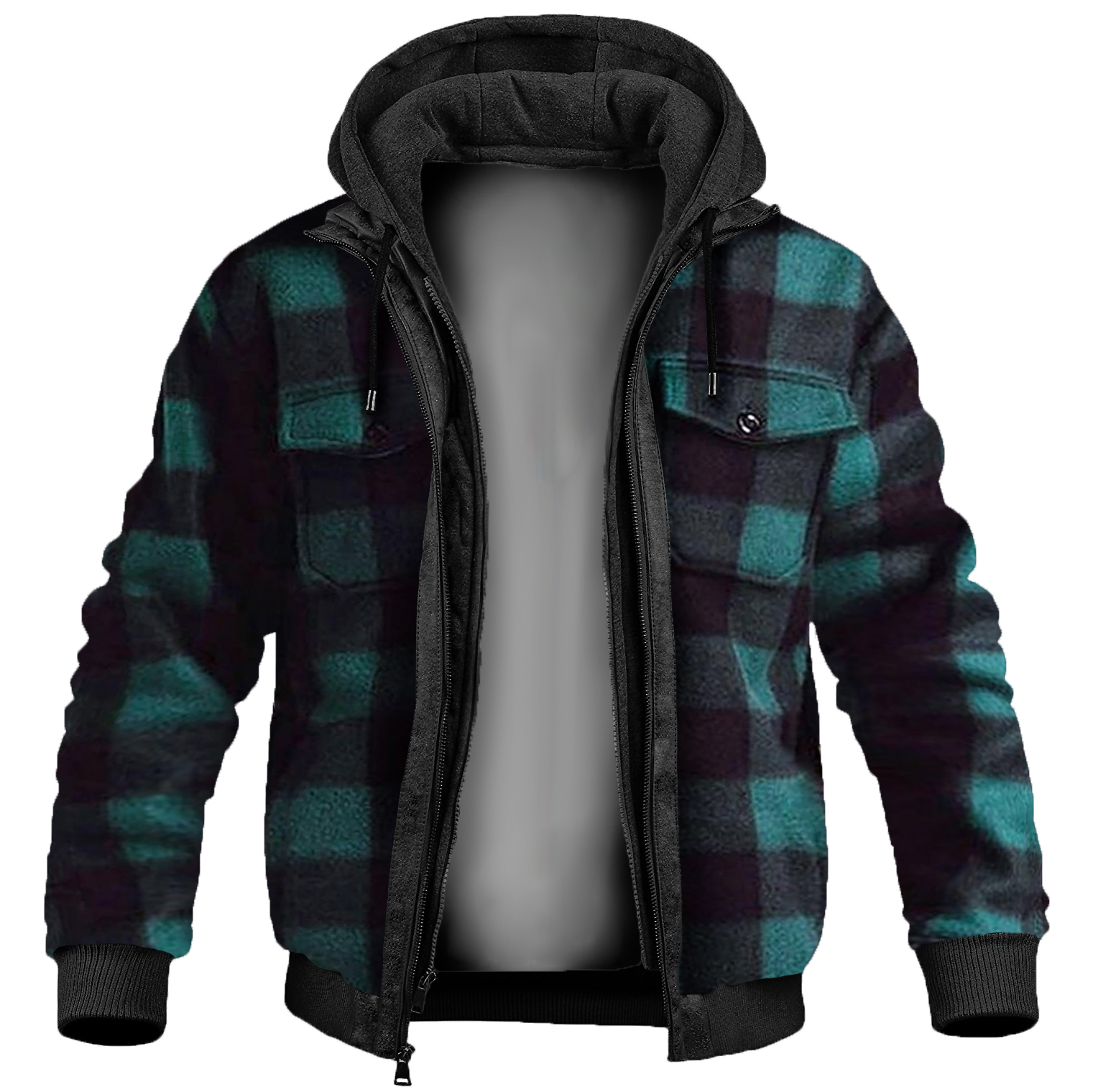 Men's Retro Classic Check Warm Hooded Jacket