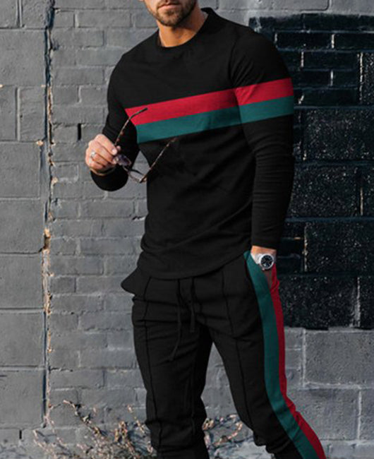 Retro Striped Sweatshirt & Drawstring Pants Set