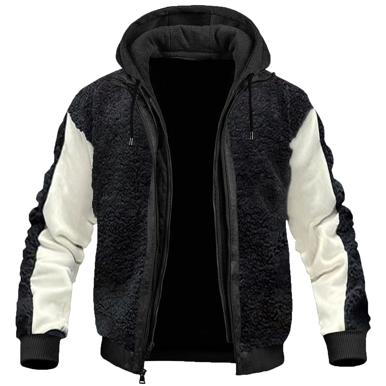 Men's Fashion Casual Warm Fleece Stitching Hooded Jacket