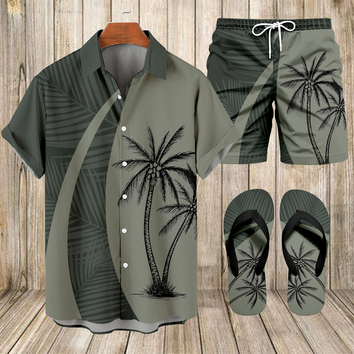 Men's Hawaii Vacations Print Shirt Three-Piece Set 055