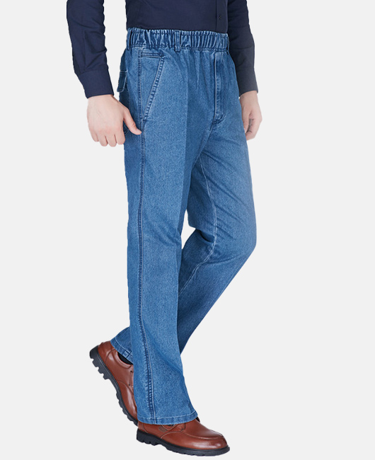 Daily Denim Elastic Waist Slant Pocket Straight Leg Jeans