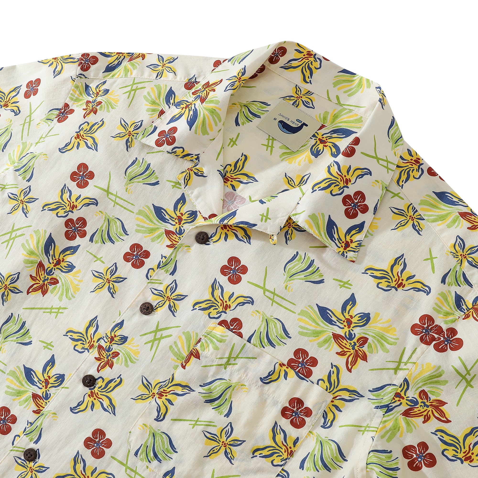 Hula Time Light Yellow Men's 100% Cotton Camp Shirts Coconut Button