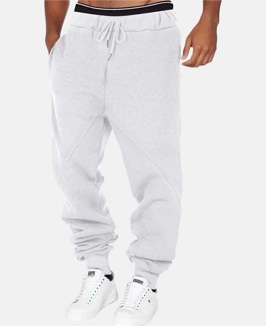 Casual Elastic Waist Drawstring Slant Pocket Solid Color Pants