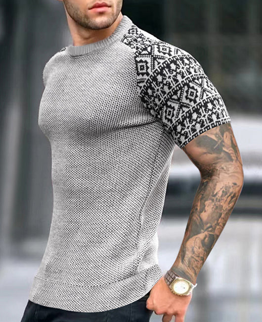 Casual Plain Waffle Spliced Geo Cuffs Round Neckline Polo Shirt