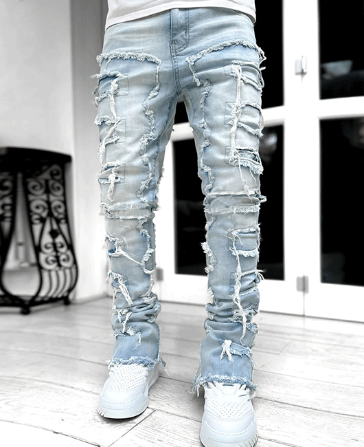 Fashion Plain Light Washed Raw Edge Straight Pants
