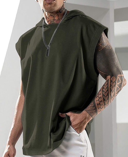 Men Plain Sleeveless Hooded Top
