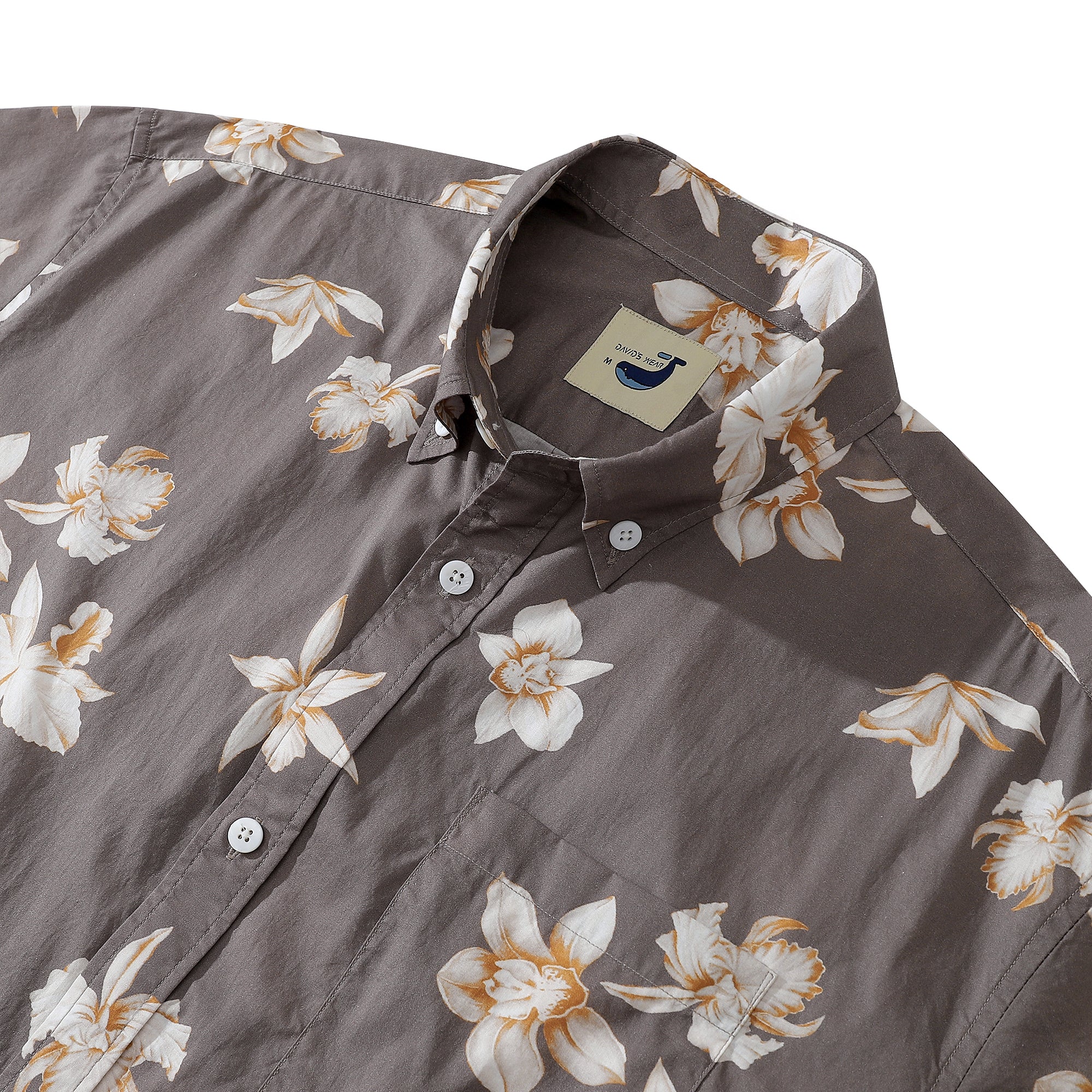 Men's Aloha Shirt Cotton Short Sleeve Orchid Brown Button Down Hidden Pocket