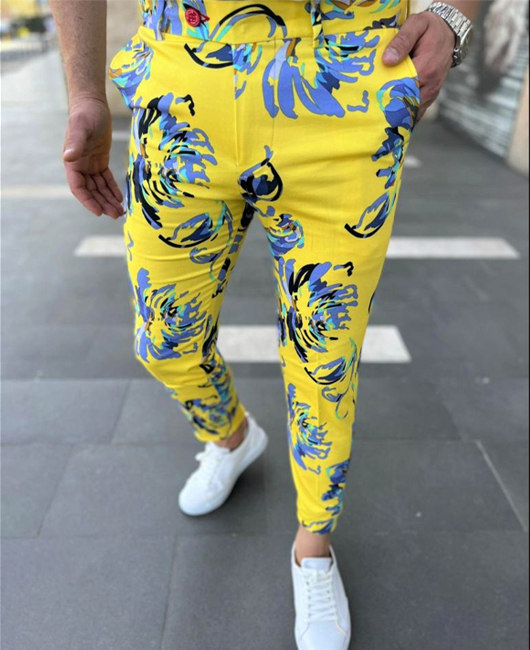 Fashion Floral Slim Fit Pocket Straight Pencil Pants