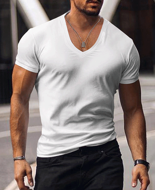 Sporty Plain V-Neck Short Sleeve Slim Fit Shirt