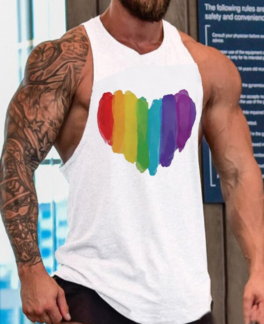 Casual Rainbow Heart Print Crew Neck Sleeveless Tank Top