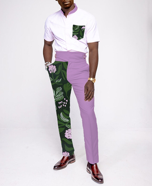 OK Elegant Floral Button Short Sleeve Shirt & Pants 2Pcs Set