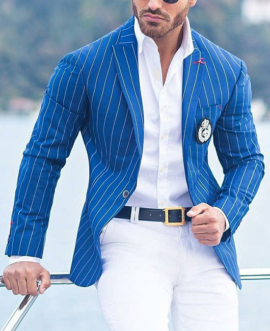 Business Stripe Lapel Collar Pocket Single Breasted Blazer