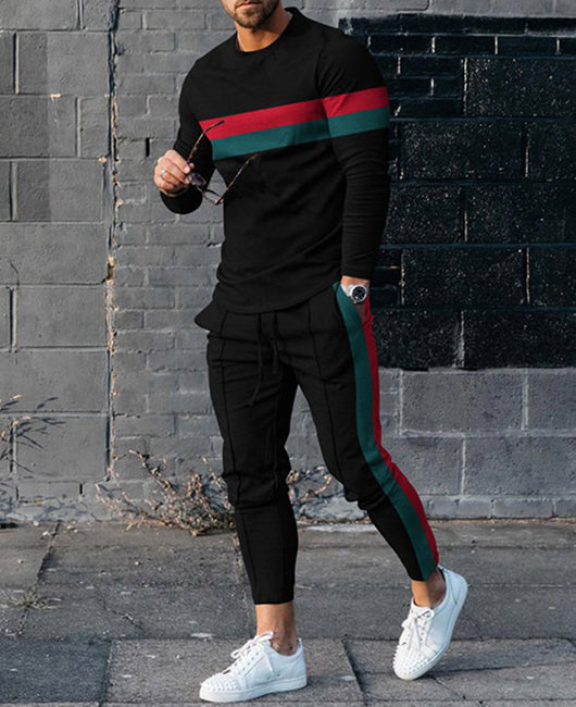 Retro Striped Sweatshirt & Drawstring Pants Set