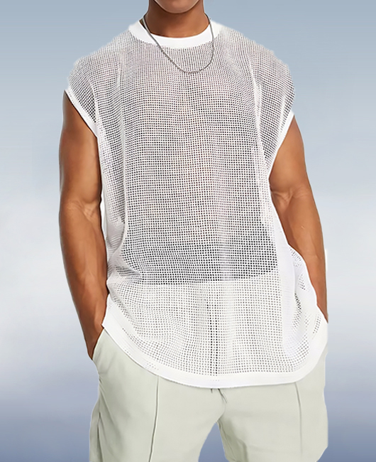 Casual Plain Crew Neck Hollow Loose Breathable Tank Top