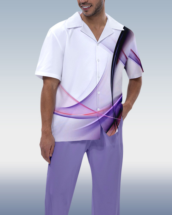 Men's Ombre Print Short Sleeve Shirt Walking Set 285