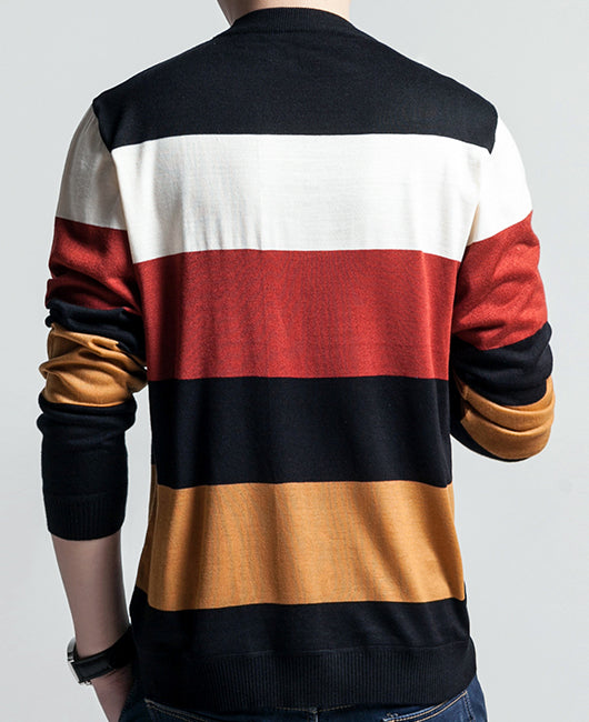 Letter Graphic & Color-block Knitted Crew Neck Sweater