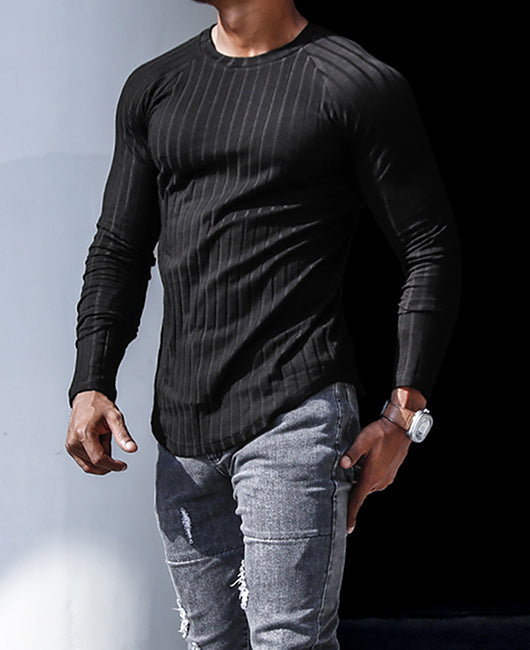 Crew Neck Raglan Sleeve Ribbed Shirt