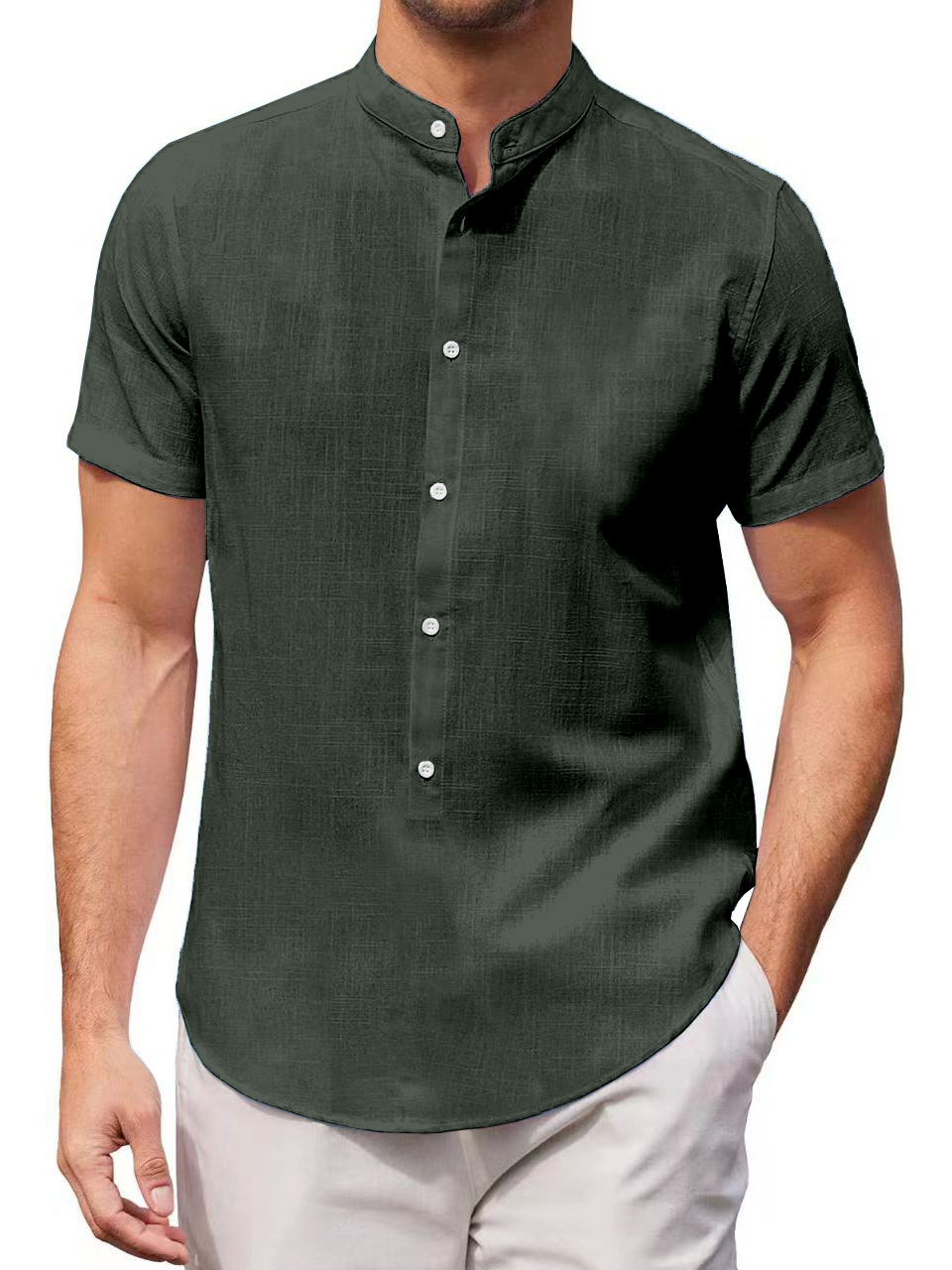 Men's Cotton Linen Casual Vacation Short Sleeve Shirt